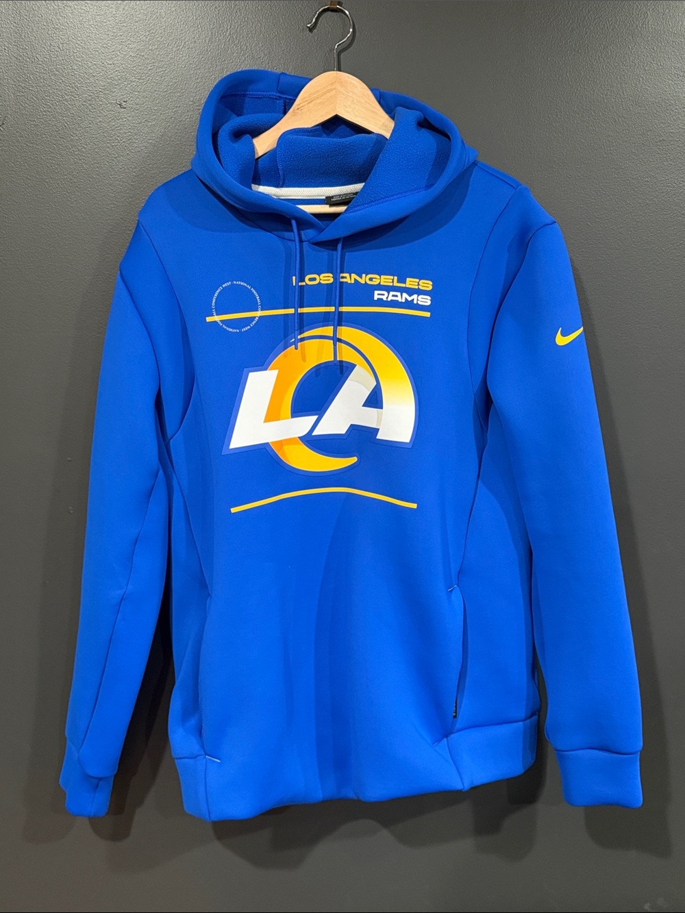 Nike Royal Blue Los Angeles Rams Logo Hoodie with Yellow Accents team issued